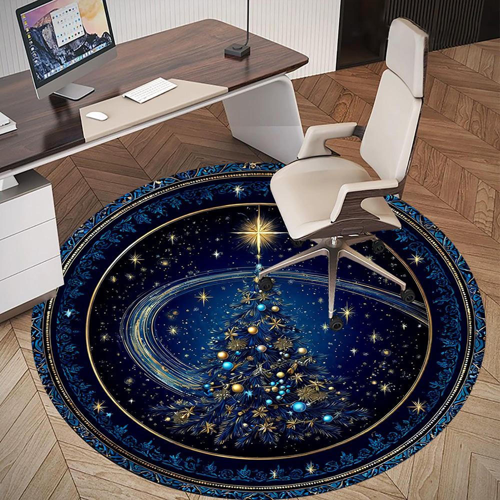 1PC Christmas tree starry night Office Round Area Rug, Under Office Chairs Bedroom Living Room Home Decor, Carpet for Office -1110141