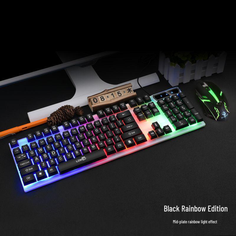 Gaming Style USB Keyboard and Mouse Set with Backlit Mechanical Feel for Desktop and Laptop