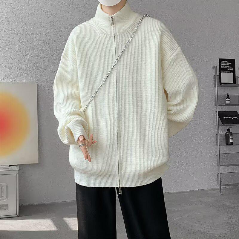 

Men s Double Zipper Casual Half-High Collar Knit Sweater XL абрикосовий