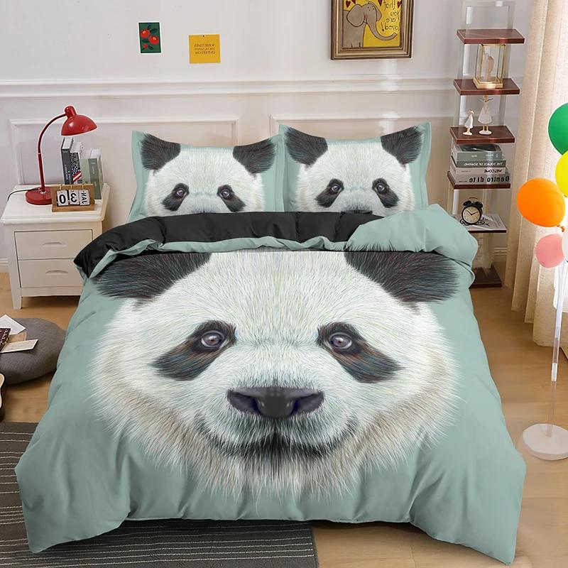 Cartoon Panda 3D Bedding Set Printed Cute Animal Duvet Cover Set Single Full Queen King Polyester Quilt Cover For Kids Girls