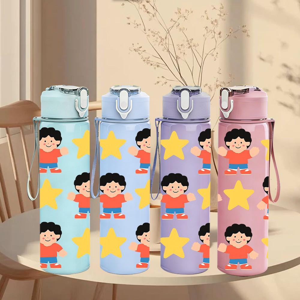 1PC Kids Star Group Figure 750ml Color Plastic Sports Water Bottle Leakproof Flip Straw Lid Suitable for Sports Office Home Use