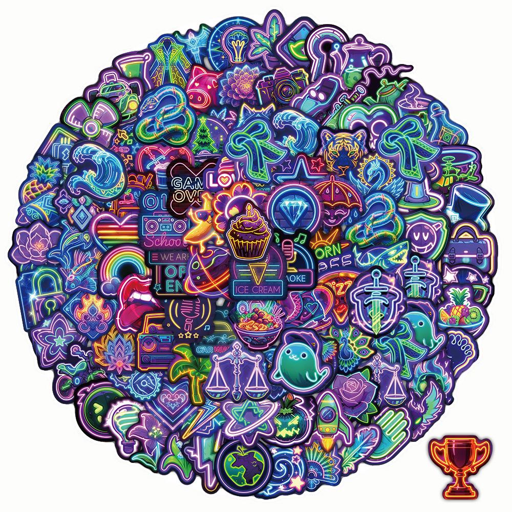 10/50/100/200pcs Funny Cute Cartoon Neon Graffiti Stickers Decals Toys Waterproof DIY Laptop Suitcase Diary Cool Sticker