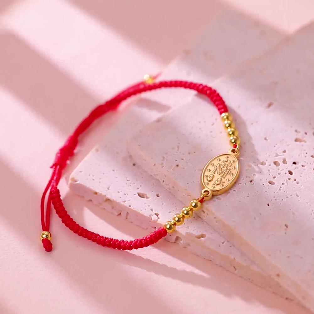 Edelstahl Jungfrau Maria Anhänger Armband Schwarz Rot Geflochtene Seil Armbänder Mutter Jesu Katholisch Gesegneter Schmuck Geschenk