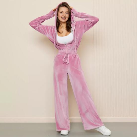 Womens 2 Piece Velour Tracksuit Soft Velvet Hoodies Outfits Athletic Zip Up Jacket And Wide Leg Pants Sweatsuit Set