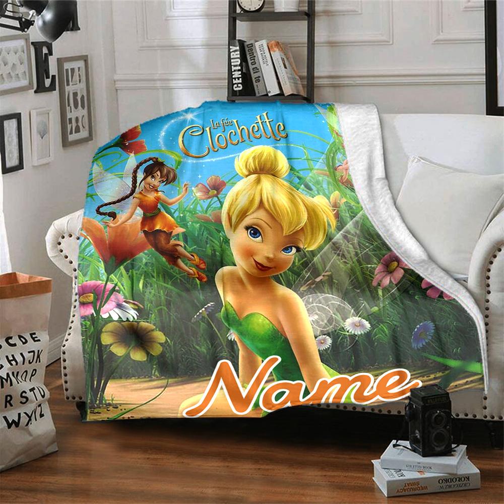 Custom Name Tinkerbell'S Magical Flight Flannel Blanket For Super Soft Cute Comfort Blanket For Travel Bedding Couch Sofa Blanket