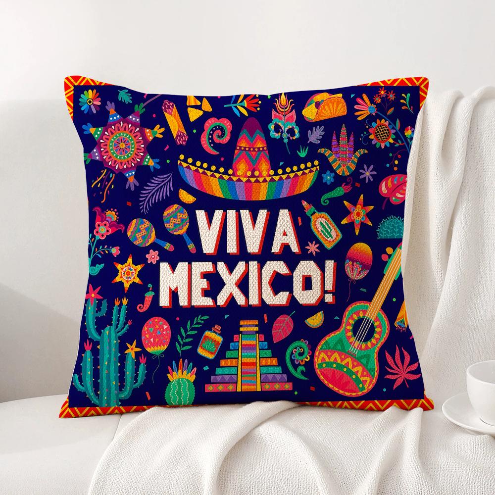 Viva Mexico Purple Cushion Cover Natural Linen Organic Fabric Double-Sided Printing Sofa Home Decor Gift Pillow Cover