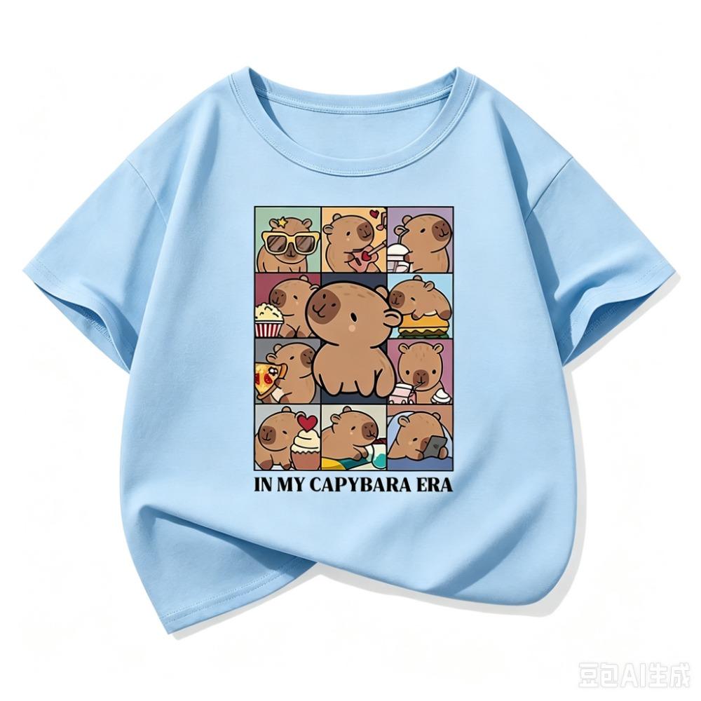 Kawaii Shirt Capybara Grafik Kinder T-Shirts Sommer Kurzarm Cartoon Tier Jungen Mädchen Kleidung Oberteile Y2K Kinder