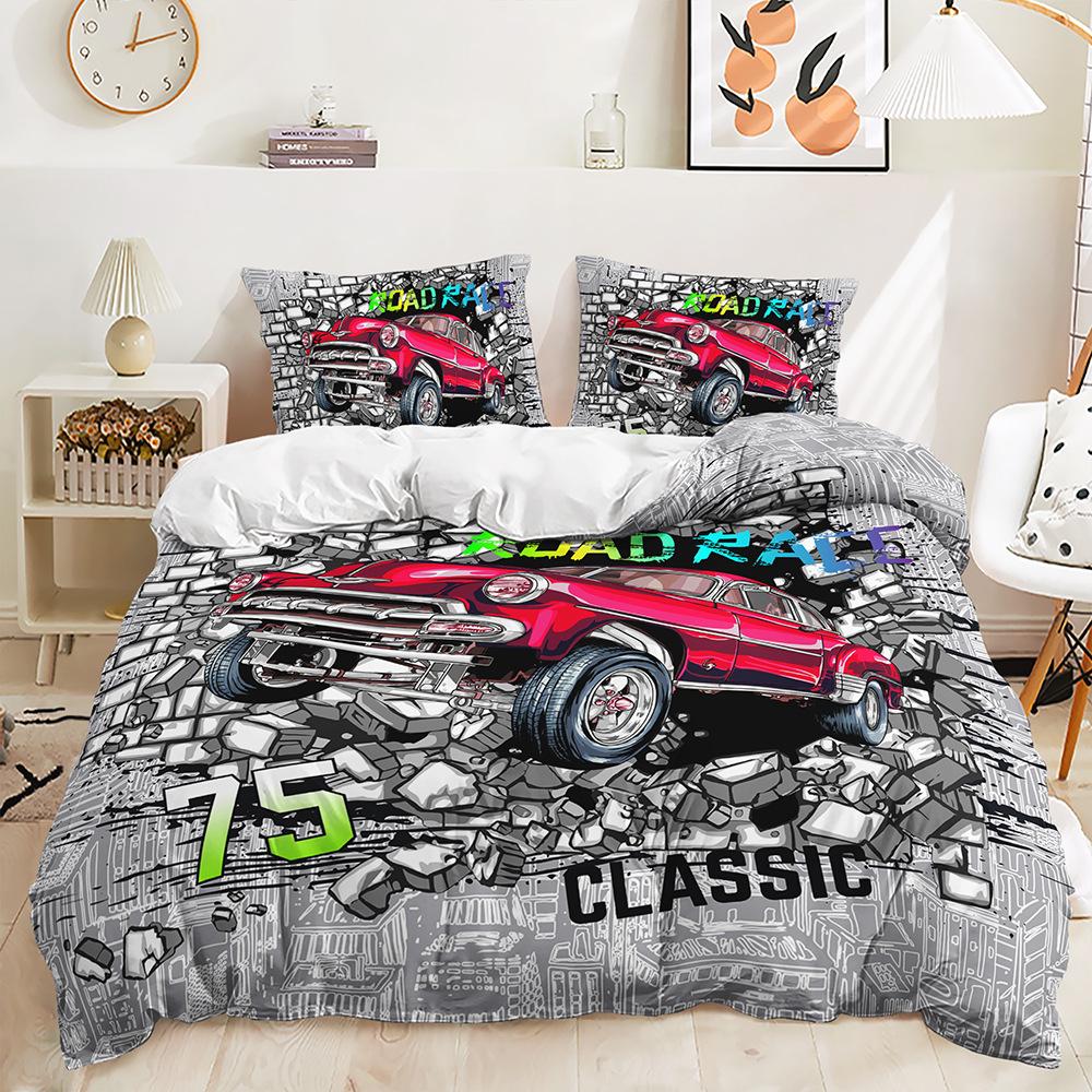 

Комплект из трех частей стеганого одеяла с гоночной машиной, комплект из двух частей постельного белья с цифровой печатью 135 * 200 (two-piece set) 90g