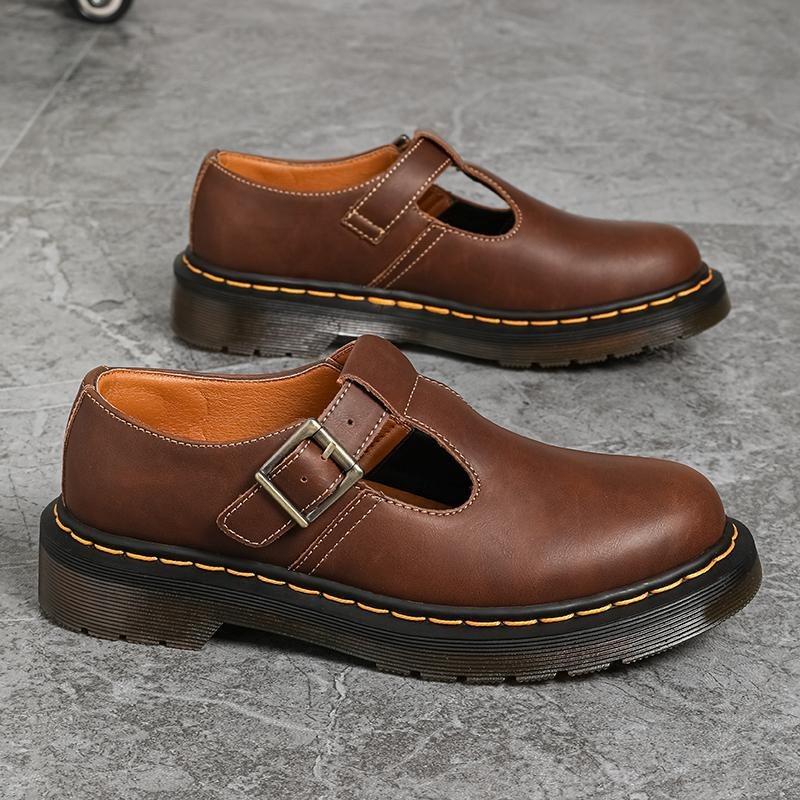 Low-top small leather shoes women's leather Crazy Horse brown large size short boots round head men's and women's casual tooling shoes
