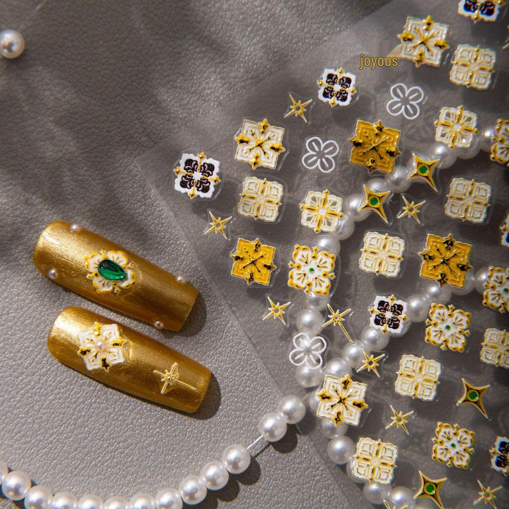 SKY Retro Lobak Bohemian Embossed Nail Art Stickers – Waterproof, Adhesive-Backed DIY Design