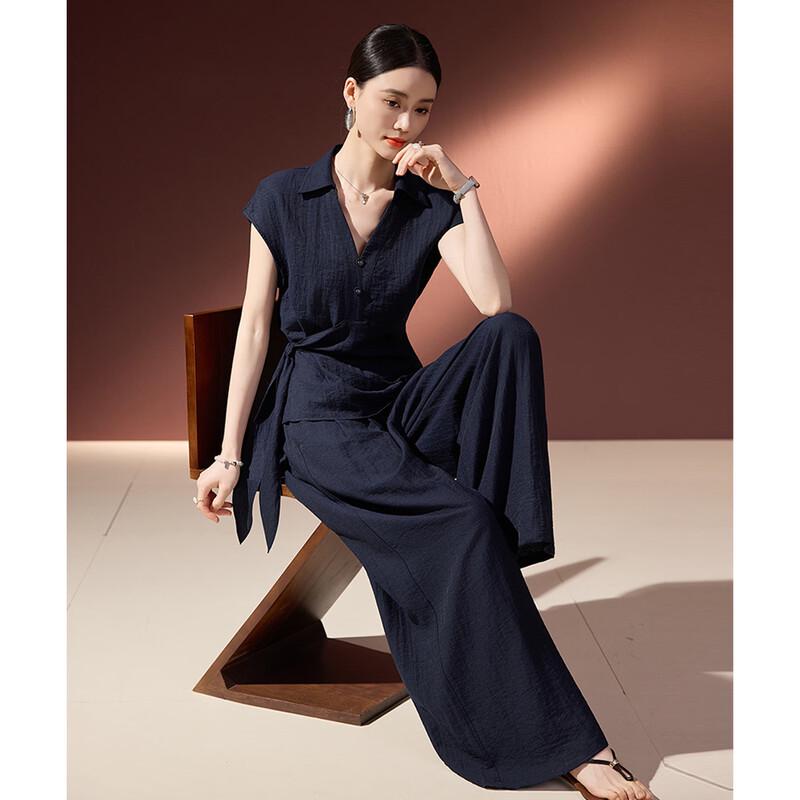 Women's V-Neck Short Sleeve Top & Wide-Leg Pants Set