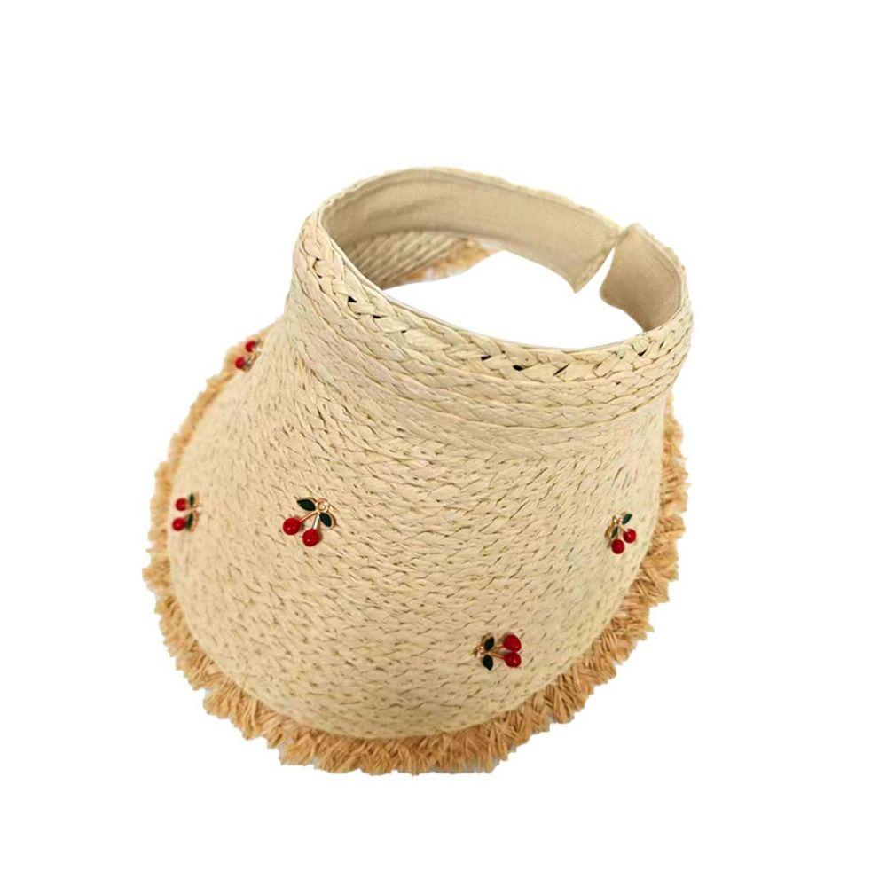 Dopamine Cherry Strawberry Sun Hat Beige Khaki Sunscreen Open-crown Straw Hat Breathable Headband-style Sunshade Cap Vacation