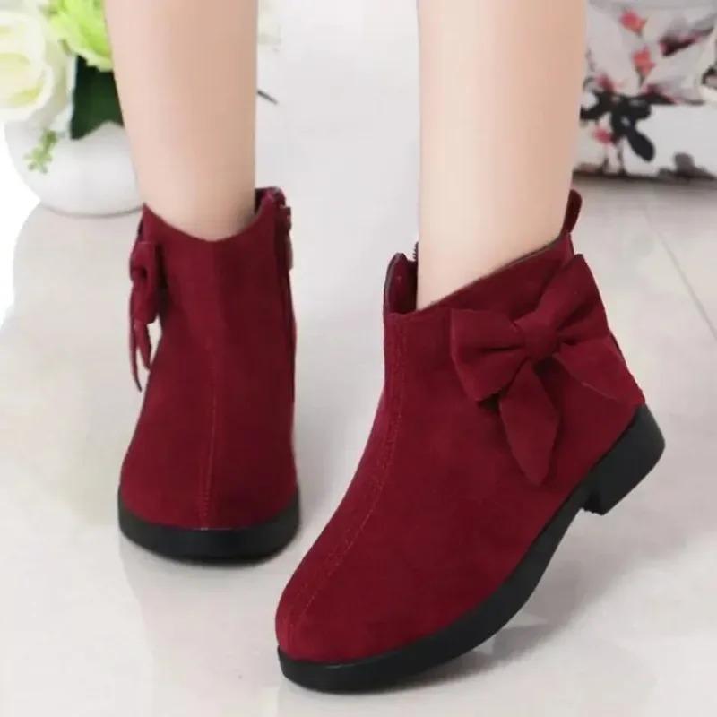 2025 Girls Fashion Boots Leather Sport Shoes For Girls Children Warm Boots Fashion Soft Bottom Princess Snow Boots Kids Sneakers
