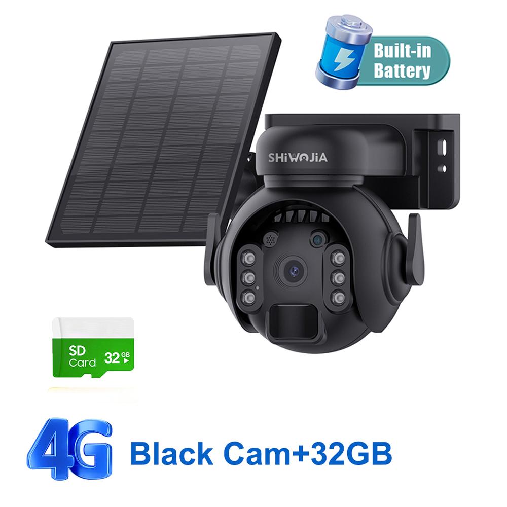 SHIWOJIA 3K 5MP 4G SIM Panel Security PTZ Night Vision PIR Human Detection Surveillance Solar Battery Camera