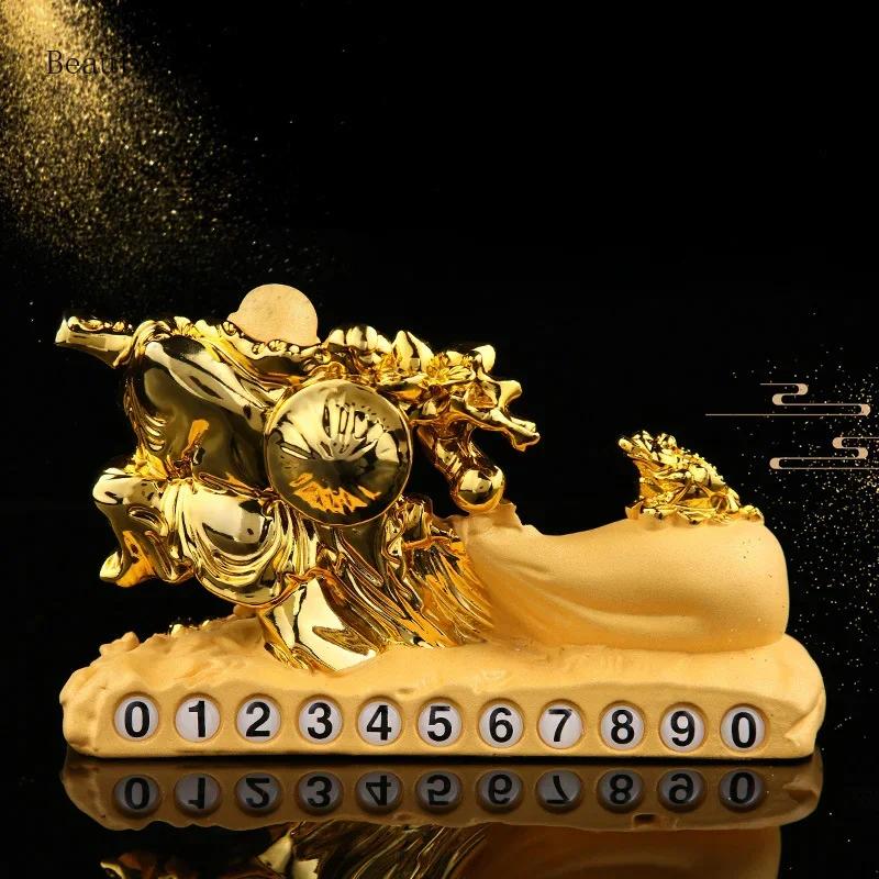 1PCS Resin Money Bag Golden Cicada Buddha Ornament Chinese Style Minimalist Car Number Plate Ornament Gift High-end Gift