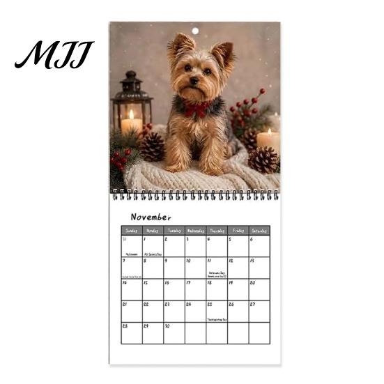 Dekorative Wandkunst Kalender Yorkshire Terrier 2027 Kalender, Hundethema 12 Monate mit Tierdekor Niedliche Yorkie Fotos, Spiralbindung Hängeplaner