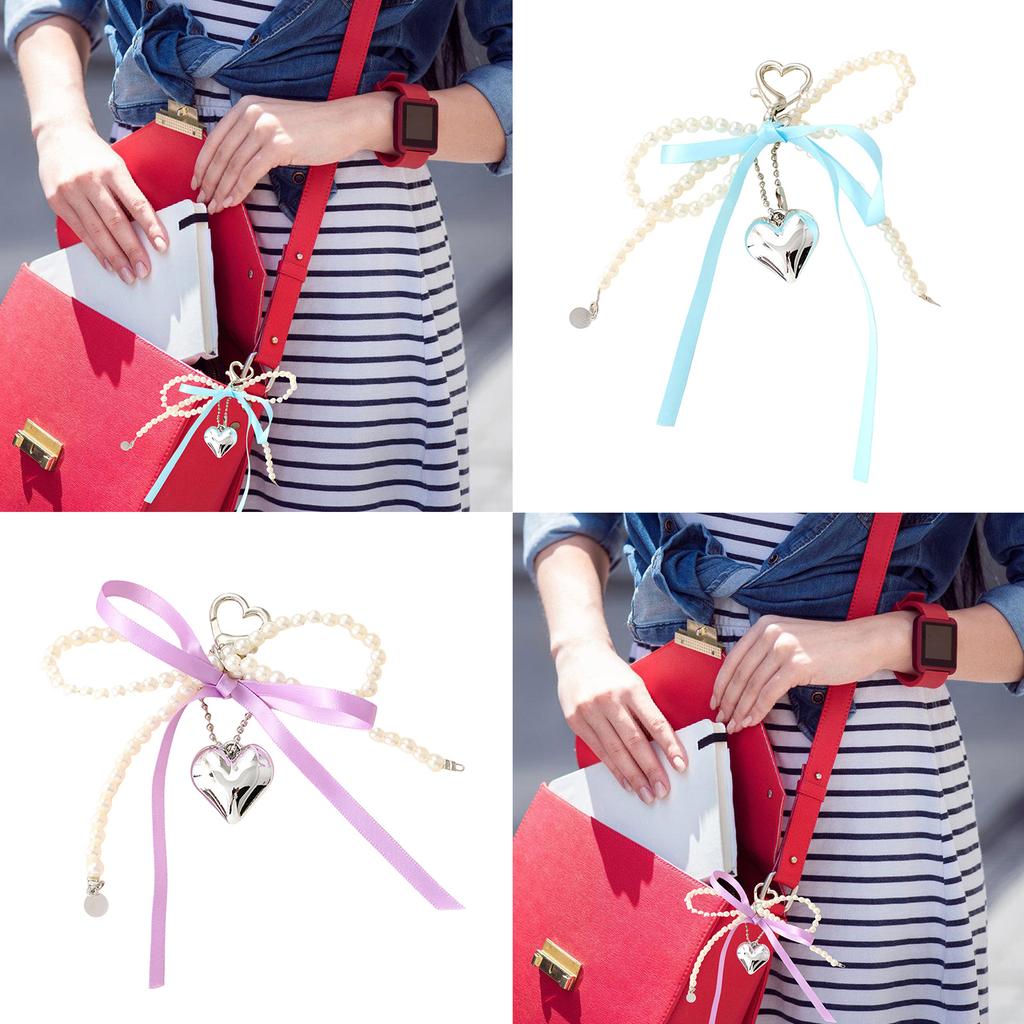 Aesthetic Heart and Bows Bag Charm Decoration Unique Keychain Phone Ornament Bag Pendant Accessory for Daily Use