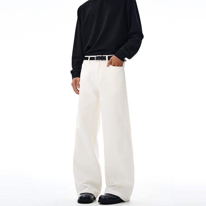 

LKTM American Retro Unisex Pure Cotton A-Line Casual Pants - High-End Cleanfit Floor-Length L (120-135 kg) белый