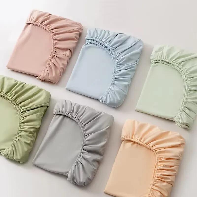 1 PCS Bedding Cotton Fitted Sheet With Elastic Bands High Quality Color Mattress Covers For Single Double King Queen Bed Linen Bedcloth Bedcover