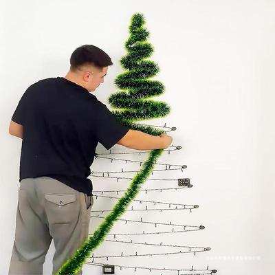 Corner Flat Christmas Tree with Rattan Colored Balls: Wall Sticker Decoration for Hotels, Shops, and Malls