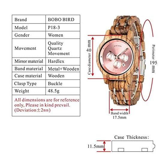 BOBO BIRD Wooden Pair Watches with Gift Box, Analog, Japanese Quartz Movement, Chronograph, Lightweight, Date Display, Stopwatch, Men's & Women's,