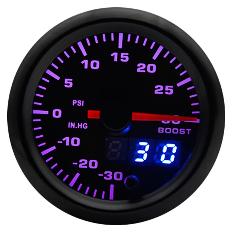 2" 52mm 7 Colors LED Car Auto Turbo Boost Gauge PSI Meter Analog/Digital Dual Di