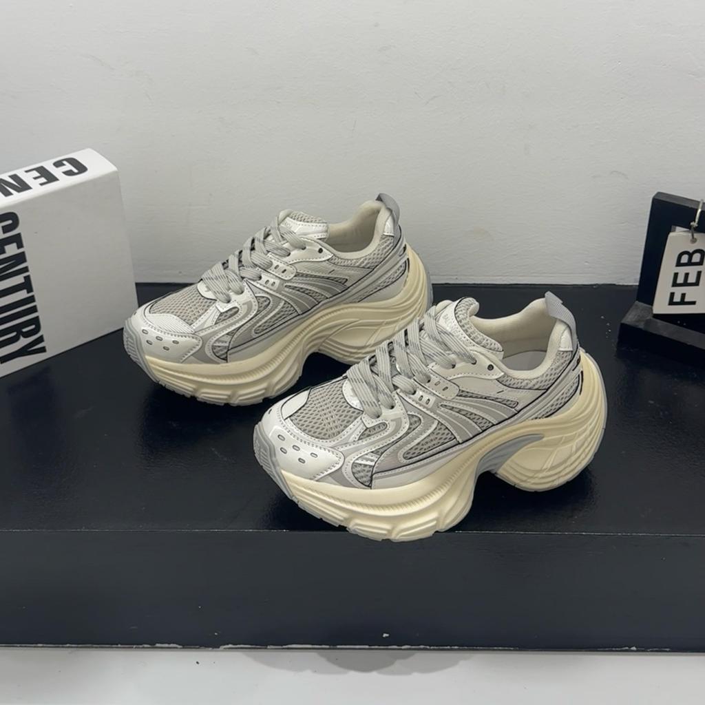 European Thick-soled Heightening Casual Shoes Women's Shoes 2025 Spring New Versatile and Thin Muffin Bottom Sports Dad Shoes Tide