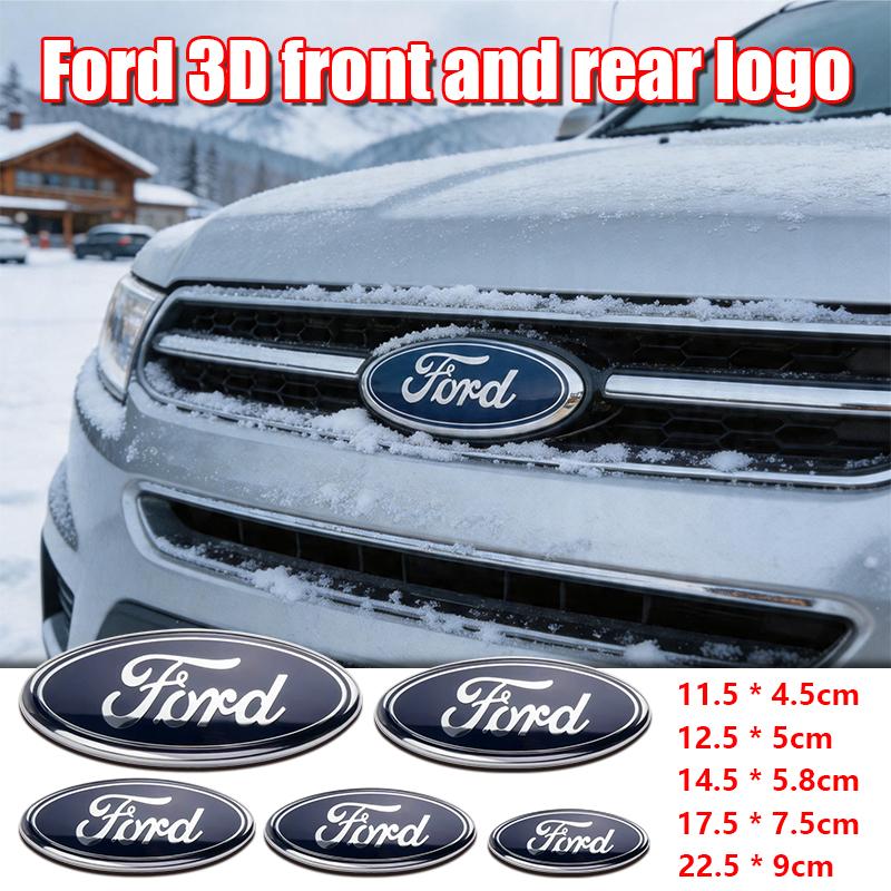 HFVS5 Ford Metal All Sizes Logo For Focus Edge Mondeo Ecosport Fusion Fiesta Rear Trunk Emblem Metal Cover Sticker Badge Classic Blue