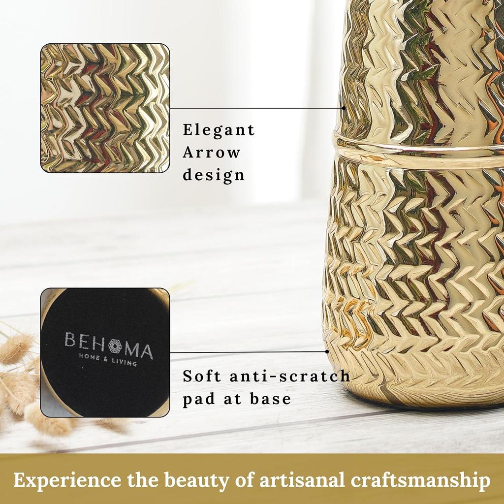 Металлическая ваза для цветов, Arrow Engrave Metal Vase (Golden, VA10074), Behoma
