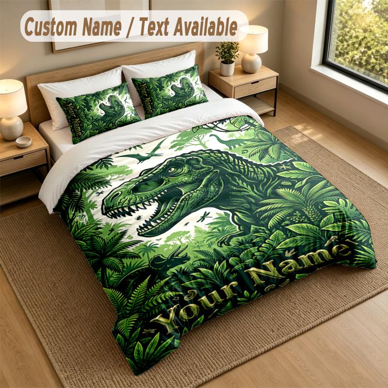 Dinosaur Theme Personalized 3Pcs Bedding Set Custom Text & Name 1 Sheet 2 Pillowcases Household Bedding 1pc