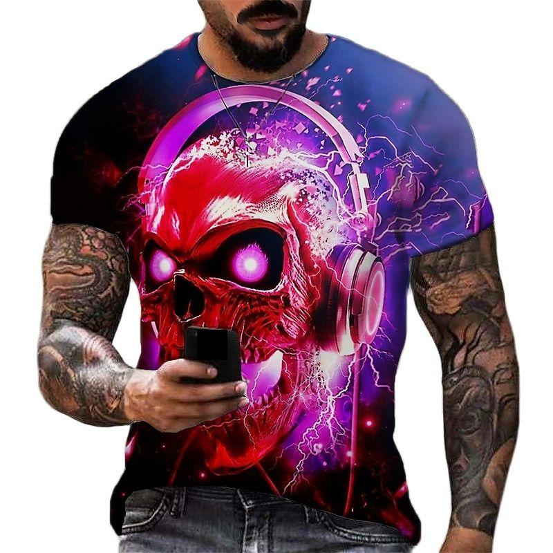 Summer Men's Skull Tshirt 3D Printed Skull Graphic T-shirts For Men Oversized Short Sleeve Punk Tops Tee Shirt Men Clothing