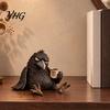 Funny Coffee Cup Raven Figurine with Mug, Resin Crow Statue, Realistic Animal Sophisticated Desk Accessory Ornament for Home Decor, Creative