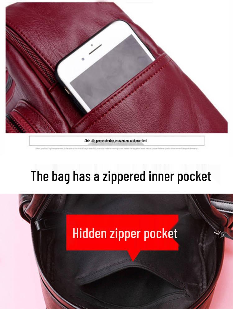 Women's Versatile PU Leather Backpack - Large Capacity Casual Handbag Schoolbag