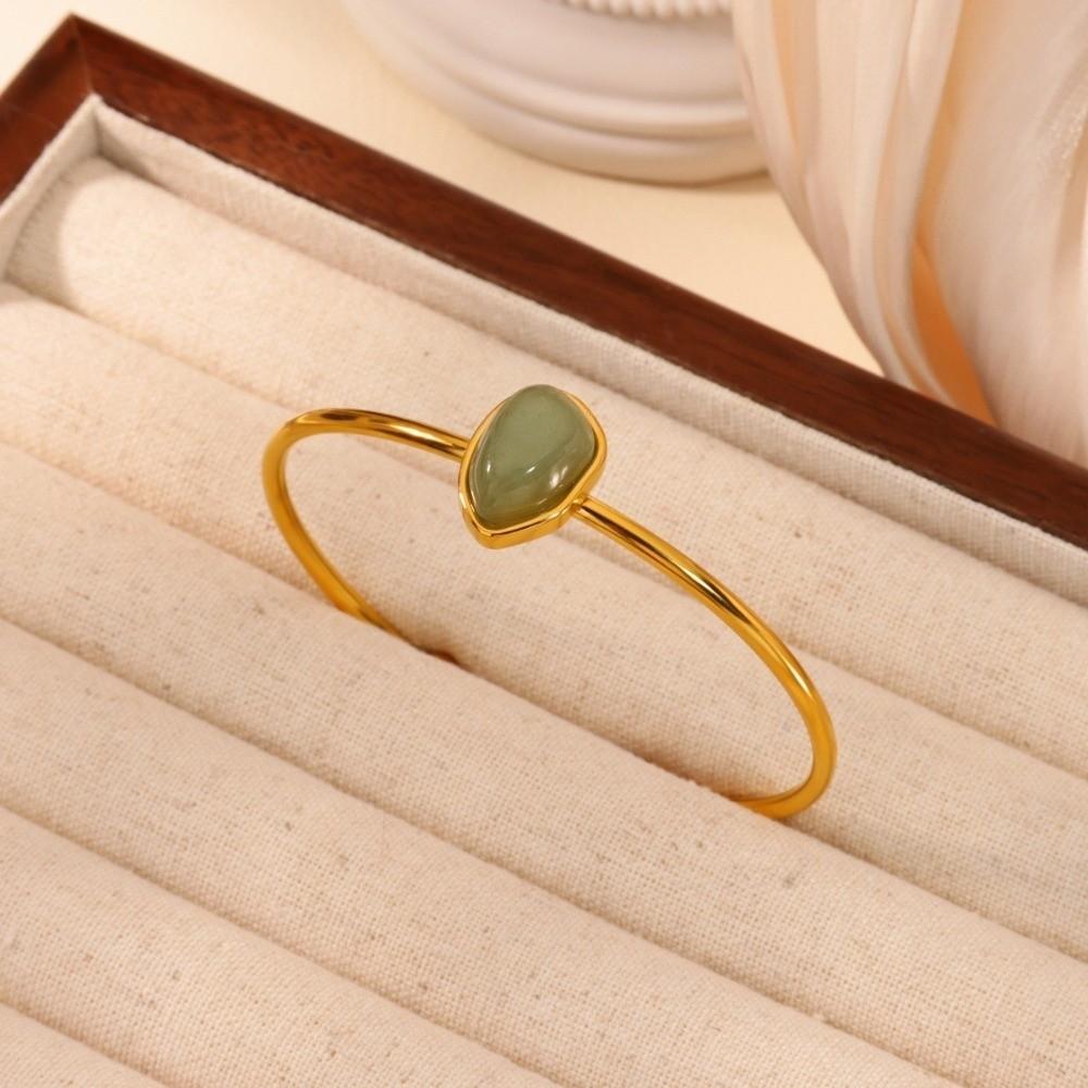 Gold-plated Oval Stone Bracelet Stainless Steel Cuff Bracelet Vintage Open Bangle  Women Jewelry