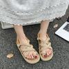 2026 Summer New Korean Sandals Women's Flat Bottom Hemp Rope Cross Strap Women's Shoes Open Toed Casual Beach Sandals