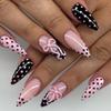 Cross-Border E-commerce: French Style 3D Polka Dot Nude Pink & Black Nail Art with Bowknot