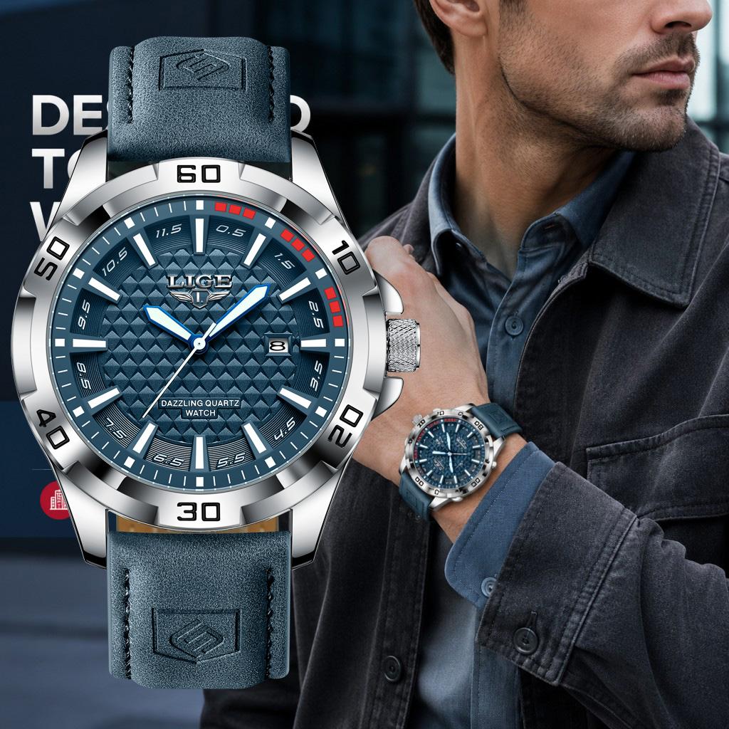 LIGE Man Luxury Brand Waterproof Luminous Date Men's Quartz Wristwatch Stainless Steel Fashion Sports Men Watches