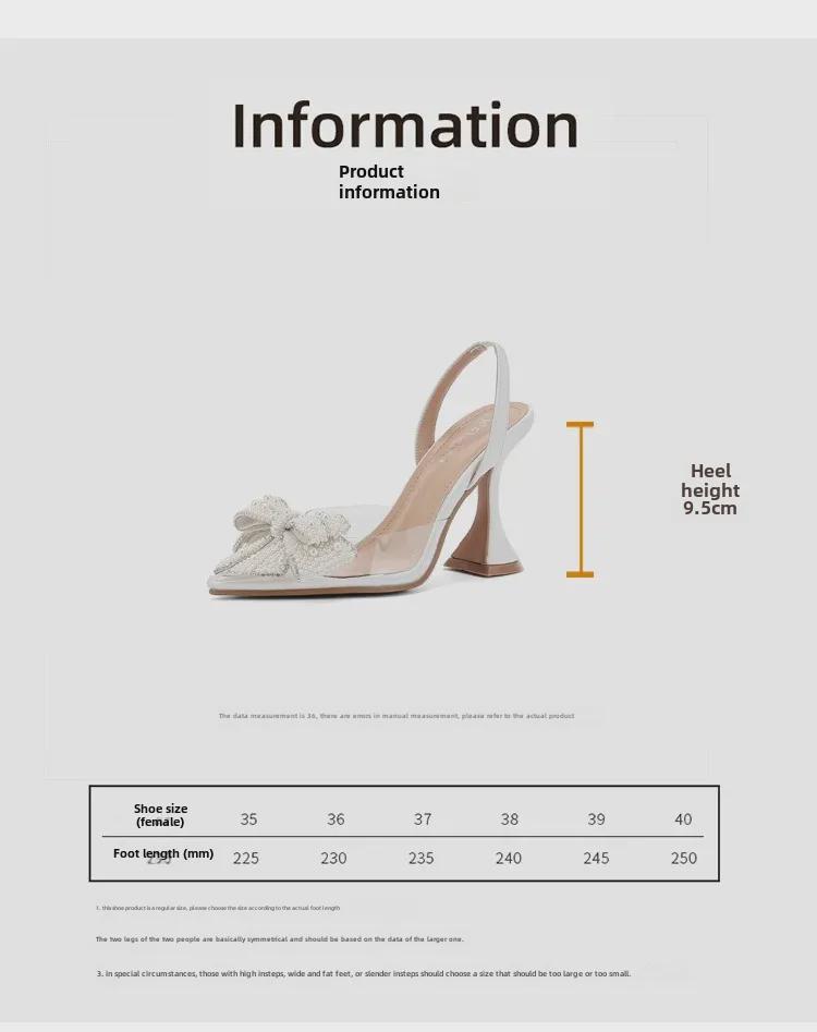 2024 Summer Women's Pearl Bow Transparent High Heel Sandals