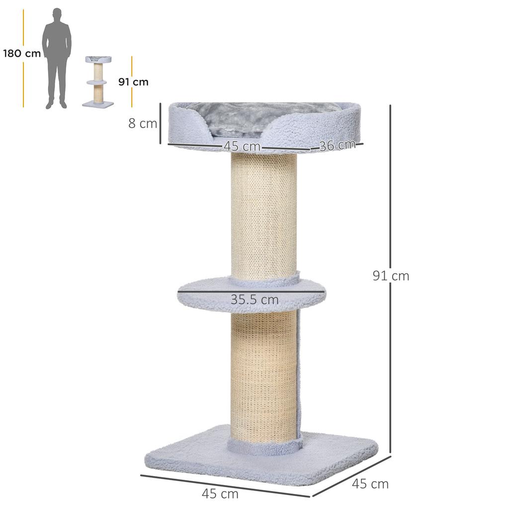 Cat Scratching Post with Bed, Plush Cover and Sisal Pole, 45x45x91cm, Blue