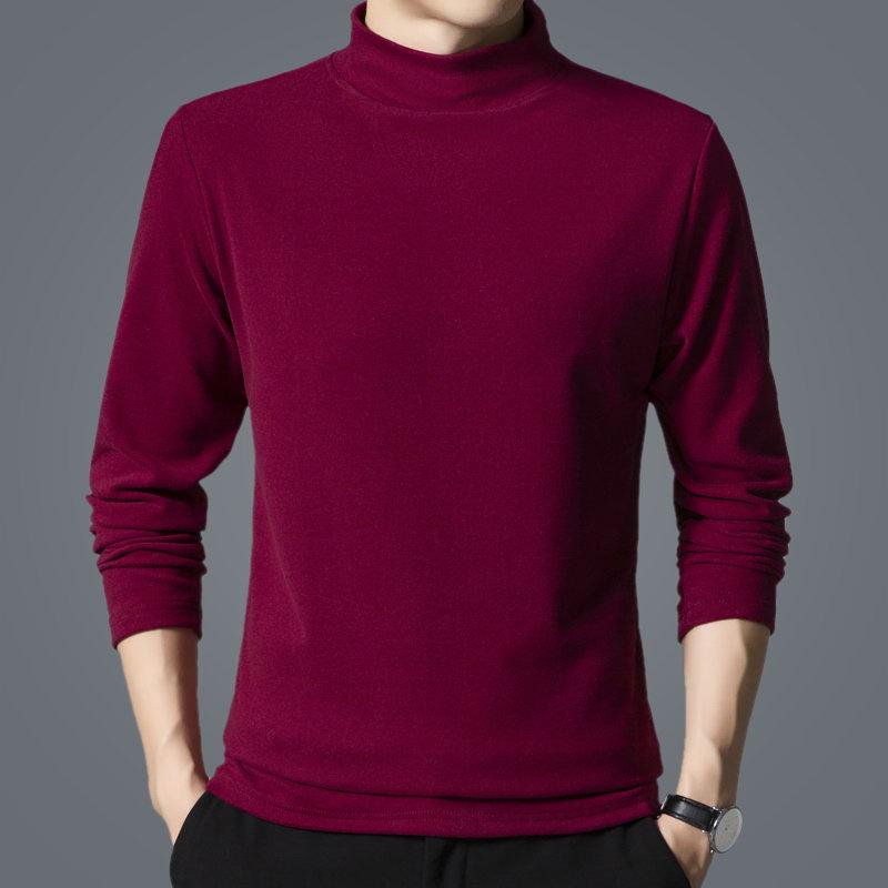 Woodpecker Men's Dual-Fleece Long Sleeve T-Shirt - Half Turtleneck, Brushed, Warm, Versatile Top for Autumn/Winter.