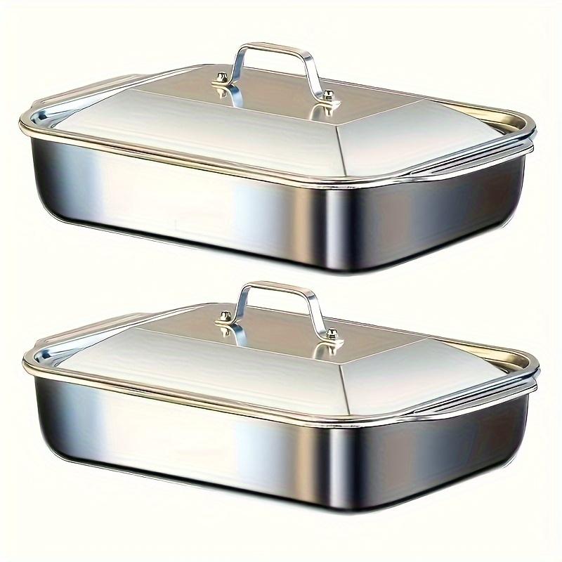 

2-Pc Stainless Steel Baking Pans Set w/Lids, 6L, Dishwasher Safe. Perfect Gift for Men, Dad, Christmas. світло-сірого кольору
