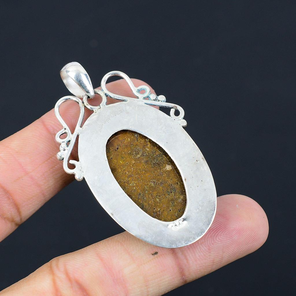 Friendship Day Deal Natural Seam Agate Daughter Boho Pendant 925 Sterling Silver