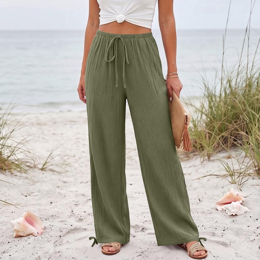 Women's Loose-fitting, -color, Straight-leg Casual Pants With Drawstring And Pockets.