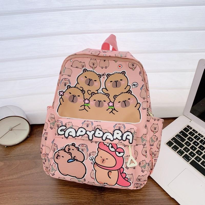Cute Drinking Capybara Milk Tea Bcrocodile Fries Cartoon Pattern Backpack Kid