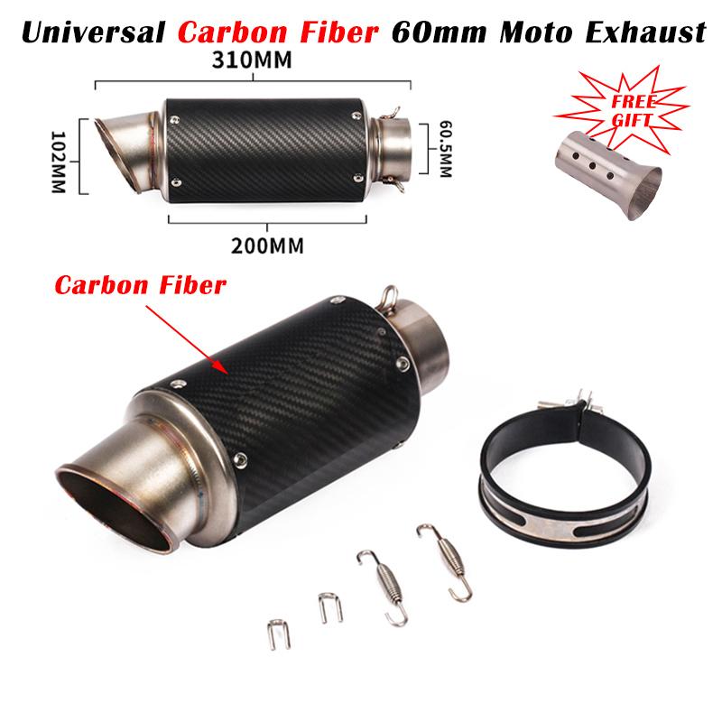Universal 51mm Motorcycle Exhaust Escape Modifief Carbon Fiber 60mm 61mm Muffler For KTM R1 GSX-S750 S1000RR Z900 R25 R3 ZT125