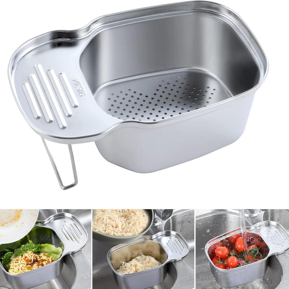 

Корзина-дуршлаг для слива кухонной раковины, из нержавеющей стали, стойка для хранения над раковиной, корзина для продуктов, угловой дуршлаг, прямоугольный, многофункциональный, для кухни и ванной