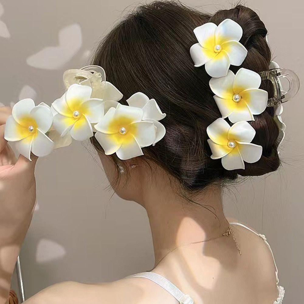 Pearl Hair Claw Korean Style Shark Clip Creative Eggflower Hair Clip  Female