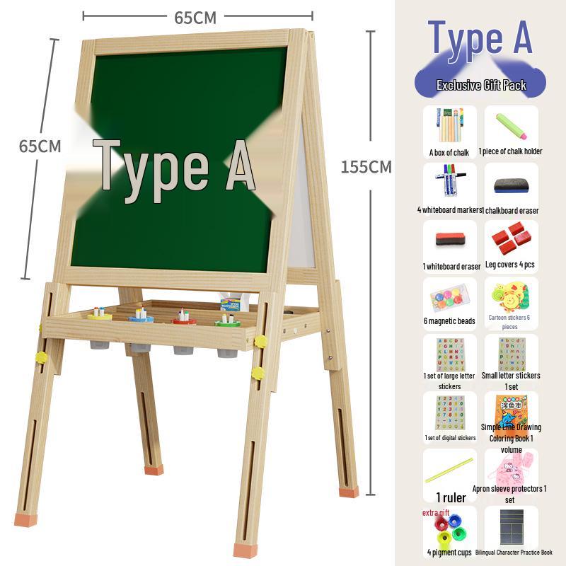 Solid Wood Children's Erasable Chalkboard Easel for Writing & Drawing