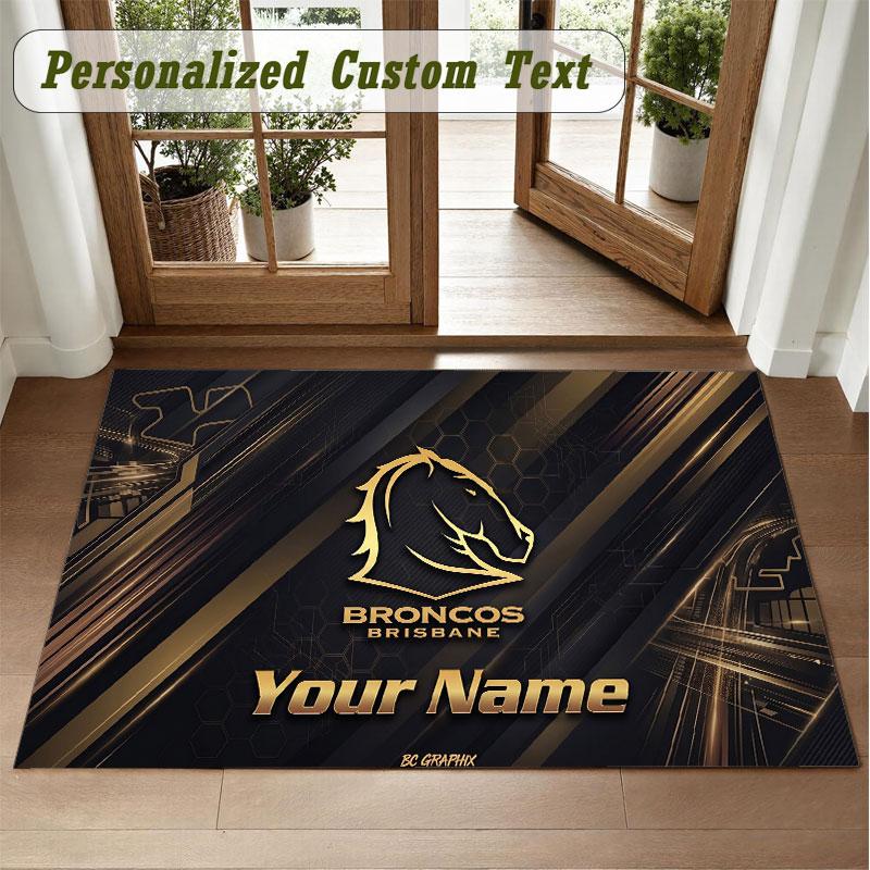 Crystal Velvet Square Rug Custom NameBrisbane Broncos Pattern Non Slip Home Floor Decor Rug
