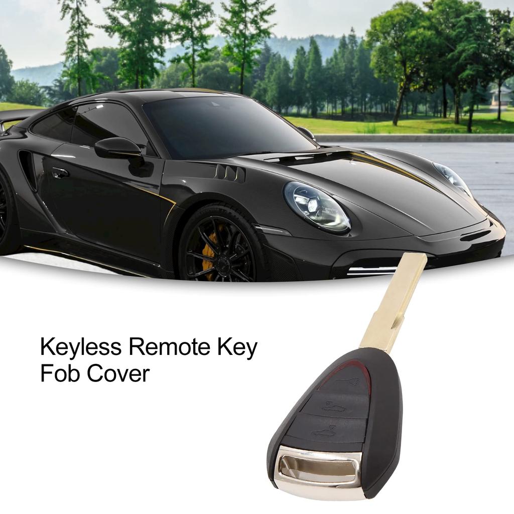 ACROPIX Schlüsselanhänger-Hülle, 3-Tasten-Fernbedienungs-Schalenhülle für Porsche und Boxster, Schwarz, 1 Stück
